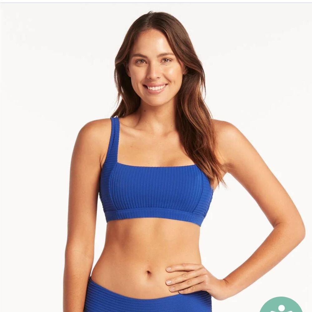 Sea Level Australia Spinnaker Square Neck Bra bikini top ribbed blue US sz 12